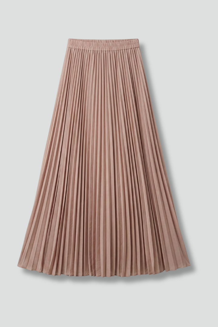Women's Pleated Maxi Skirt with Elastic Waist – High Rise A-Line Floor Length Skirt