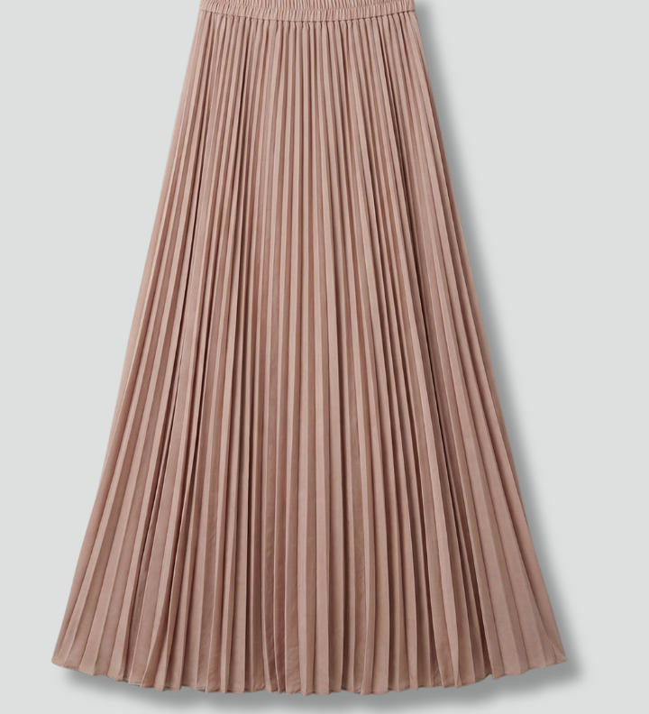 Women's Pleated Maxi Skirt with Elastic Waist – High Rise A-Line Floor Length Skirt