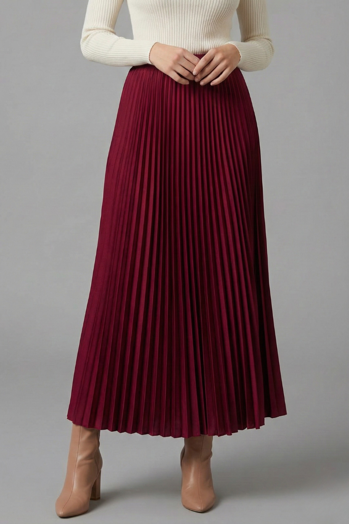 Women's Pleated Maxi Skirt with Elastic Waist – High Rise A-Line Floor Length Skirt