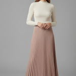 Women's Pleated Maxi Skirt with Elastic Waist – High Rise A-Line Floor Length Skirt