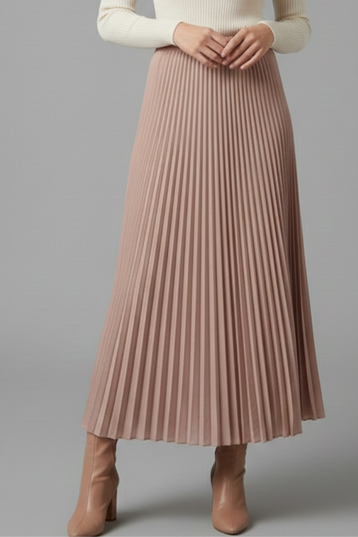 Women's Pleated Maxi Skirt with Elastic Waist – High Rise A-Line Floor Length Skirt