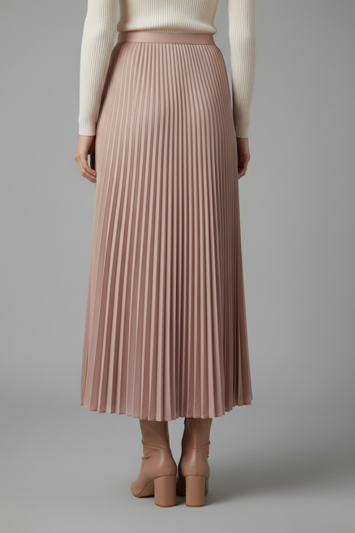 Women's Pleated Maxi Skirt with Elastic Waist – High Rise A-Line Floor Length Skirt
