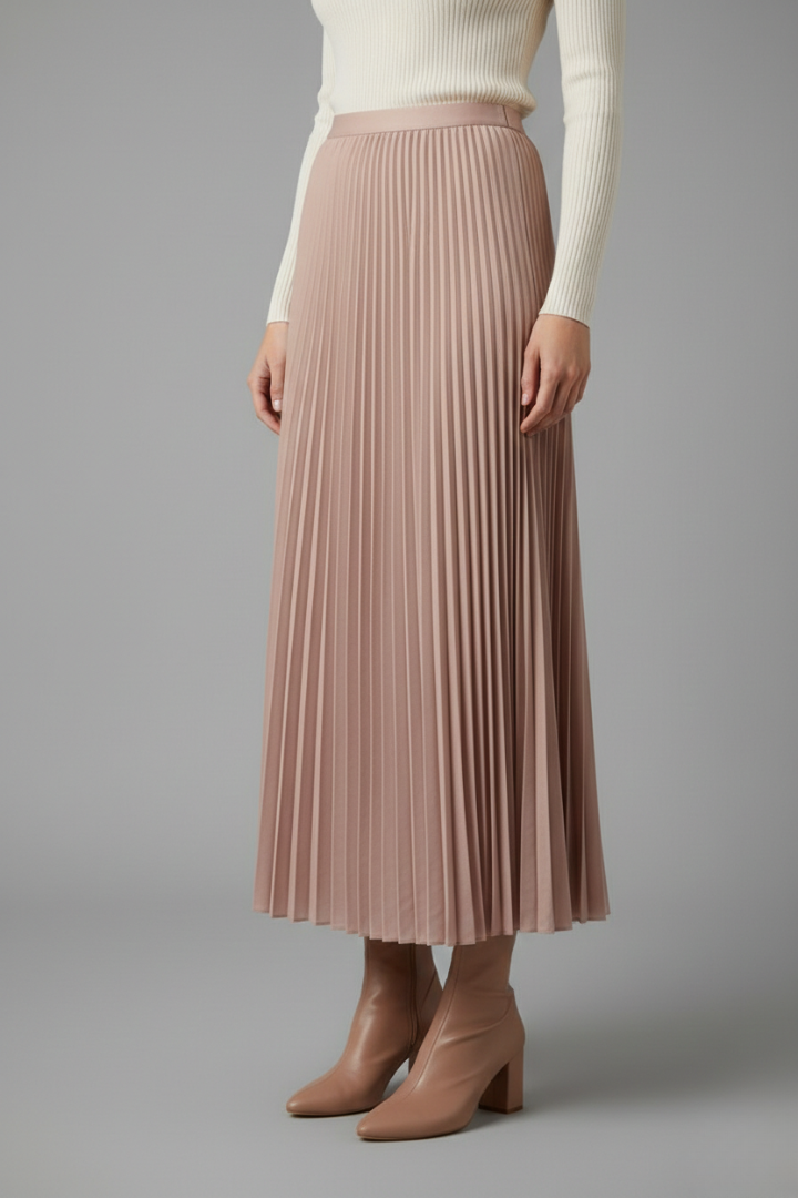 Women's Pleated Maxi Skirt with Elastic Waist – High Rise A-Line Floor Length Skirt