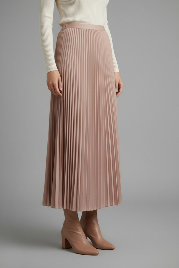 Women's Pleated Maxi Skirt with Elastic Waist – High Rise A-Line Floor Length Skirt