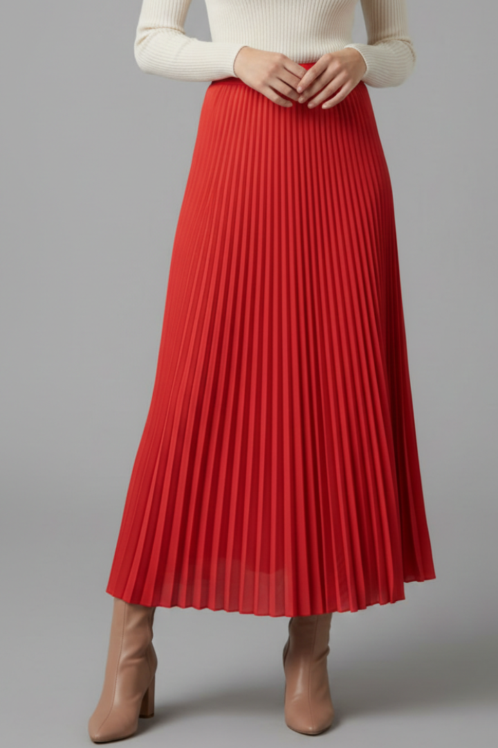 Women's Pleated Maxi Skirt with Elastic Waist – High Rise A-Line Floor Length Skirt