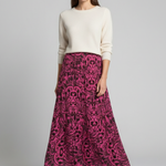 Women's Printed High Waist Maxi Skirt with Elastic Waist – A-Line Summer Floor-Length Skirt