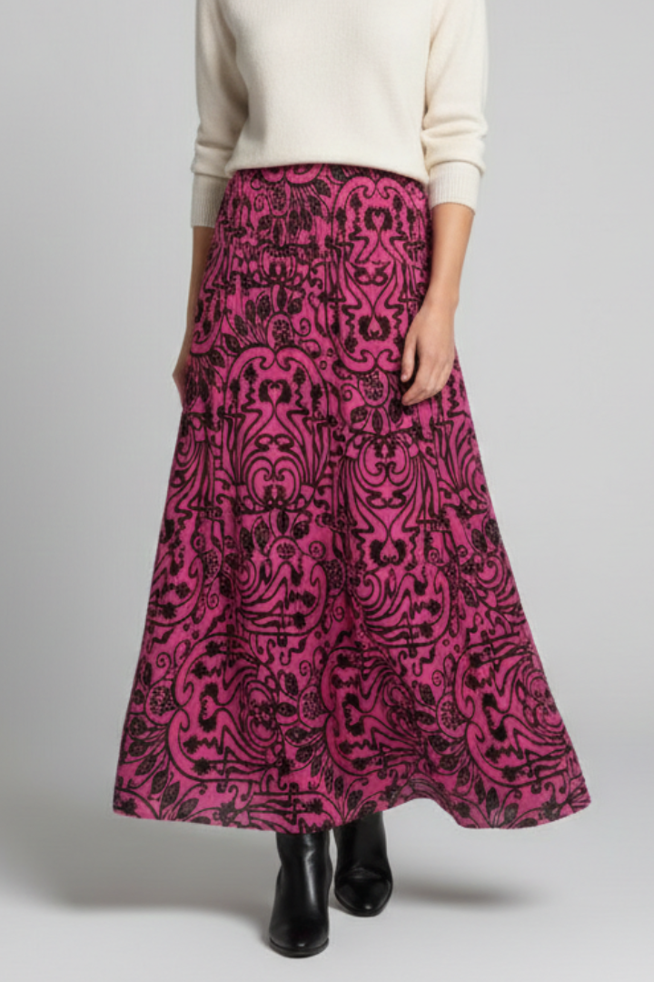 Women's Printed High Waist Maxi Skirt with Elastic Waist – A-Line Summer Floor-Length Skirt