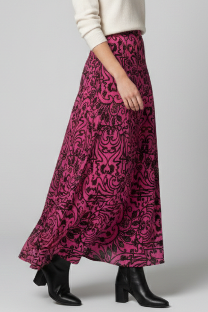 Women's Printed High Waist Maxi Skirt with Elastic Waist – A-Line Summer Floor-Length Skirt