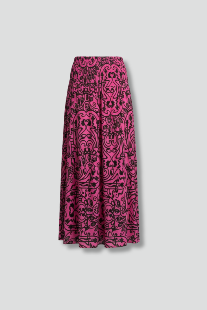 Women's Printed High Waist Maxi Skirt with Elastic Waist – A-Line Summer Floor-Length Skirt