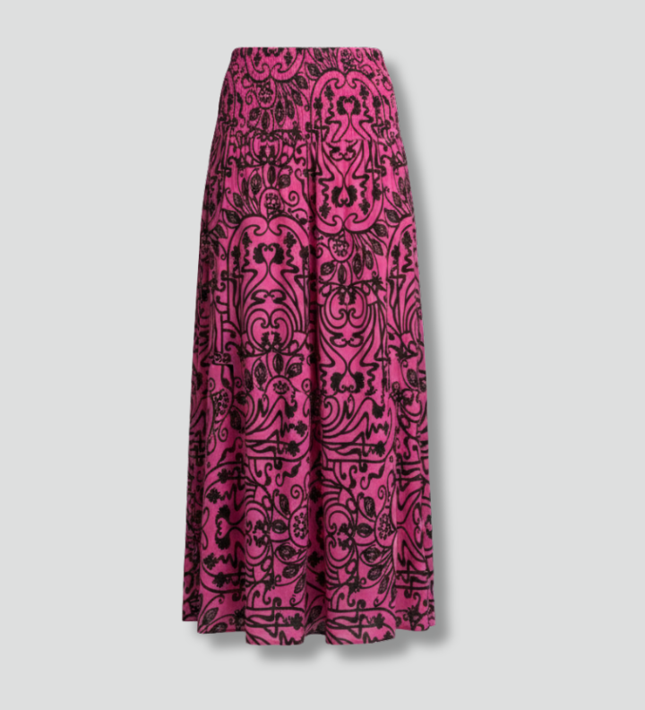 Women's Printed High Waist Maxi Skirt with Elastic Waist – A-Line Summer Floor-Length Skirt