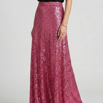 Women's Sequin Maxi Skirt with High Elastic Waist – Pull-On Party Skirt for Evening Events