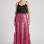 Women's Sequin Maxi Skirt with High Elastic Waist – Pull-On Party Skirt for Evening Events