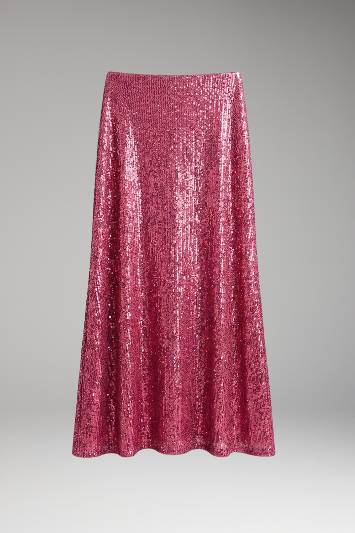 Women's Sequin Maxi Skirt with High Elastic Waist – Pull-On Party Skirt for Evening Events
