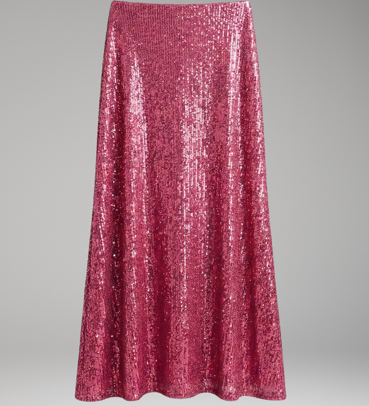 Women's Sequin Maxi Skirt with High Elastic Waist – Pull-On Party Skirt for Evening Events