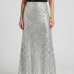 Women's Sequin Maxi Skirt with High Elastic Waist – Pull-On Party Skirt for Evening Events