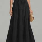 Women's Tiered Maxi Skirt with Elastic Waist – Floor-Length Pull-On Summer Skirt