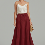 Women's Tiered Maxi Skirt with Elastic Waist – Floor-Length Pull-On Summer Skirt