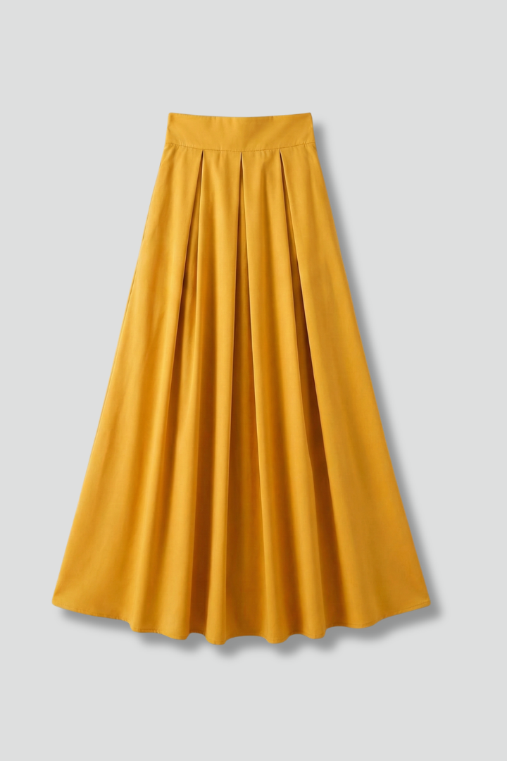 Women's High Waisted Pleated Maxi Skirt with Side Pockets & Side Zip – Floor-Length Skirt
