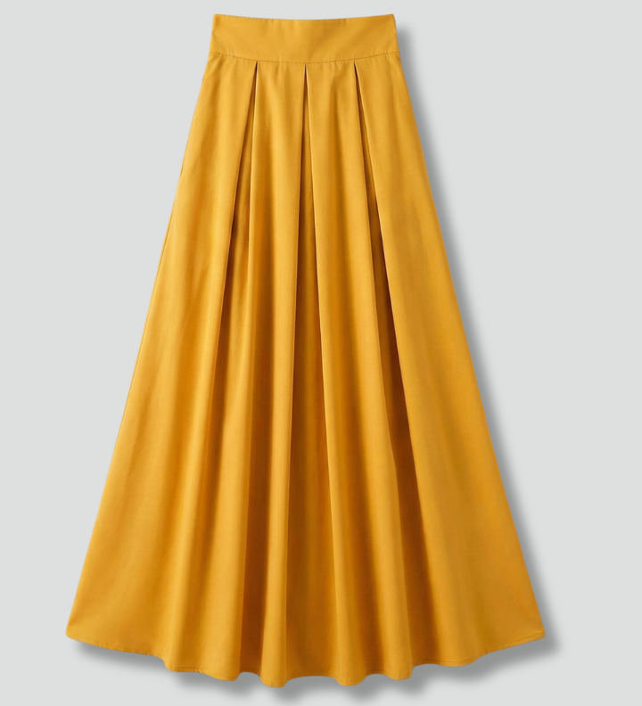 Women's High Waisted Pleated Maxi Skirt with Side Pockets & Side Zip – Floor-Length Skirt