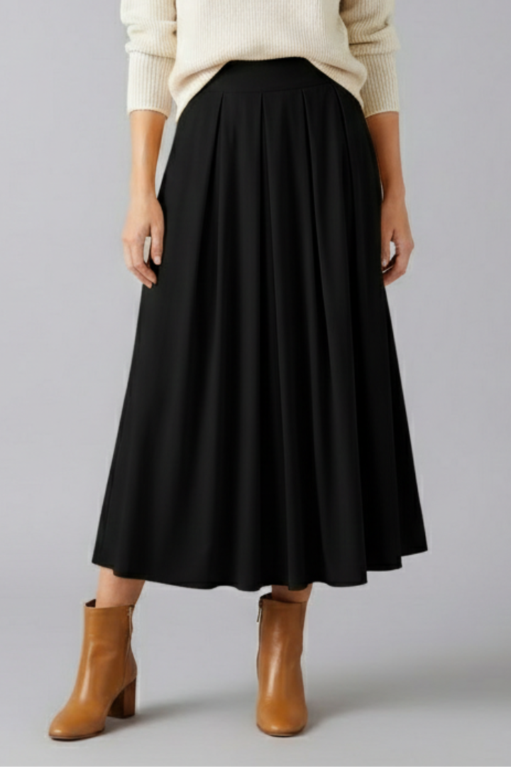 Women's High Waisted Pleated Maxi Skirt with Side Pockets & Side Zip – Floor-Length Skirt