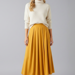 Women's High Waisted Pleated Maxi Skirt with Side Pockets & Side Zip – Floor-Length Skirt