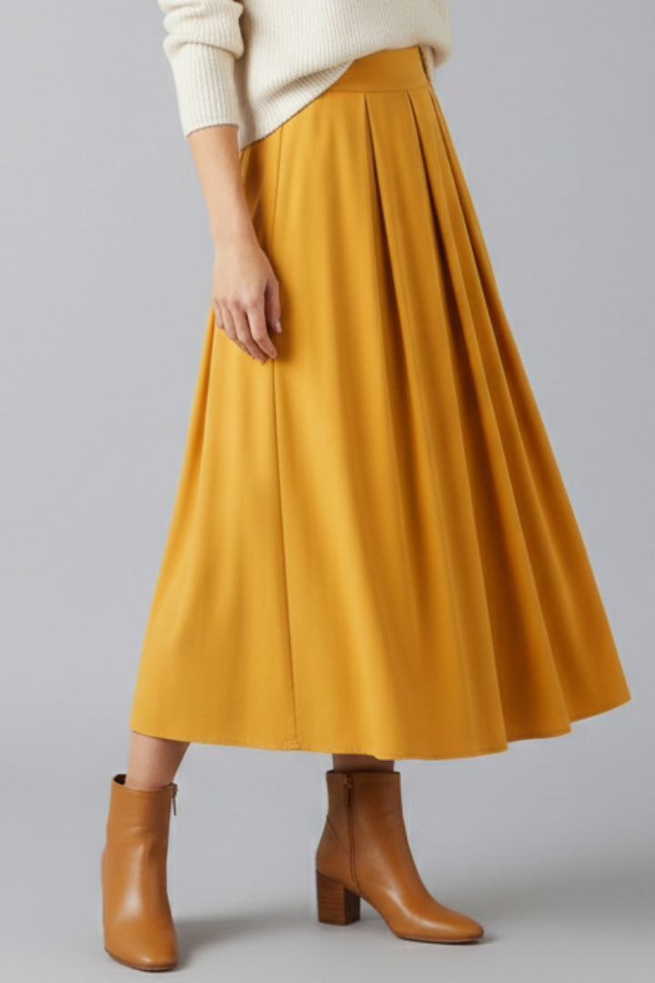 Women's High Waisted Pleated Maxi Skirt with Side Pockets & Side Zip – Floor-Length Skirt