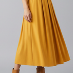 Women's High Waisted Pleated Maxi Skirt with Side Pockets & Side Zip – Floor-Length Skirt