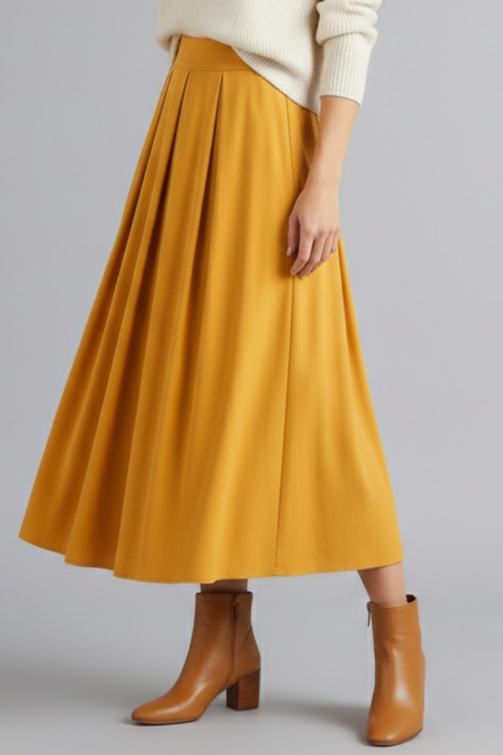 Women's High Waisted Pleated Maxi Skirt with Side Pockets & Side Zip – Floor-Length Skirt