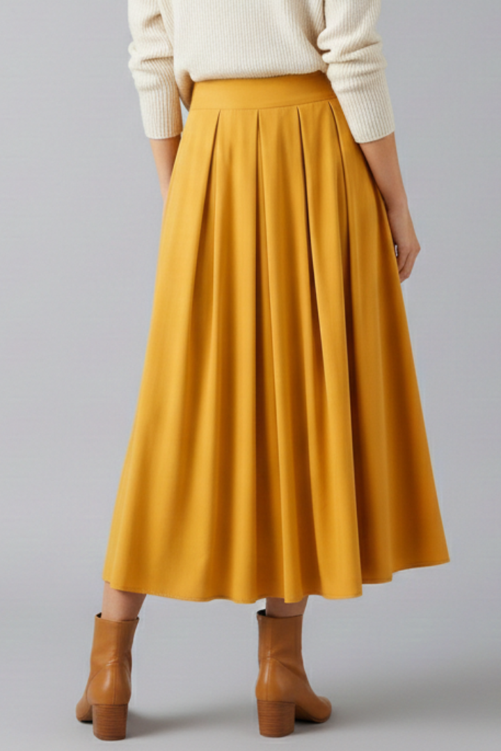 Women's High Waisted Pleated Maxi Skirt with Side Pockets & Side Zip – Floor-Length Skirt