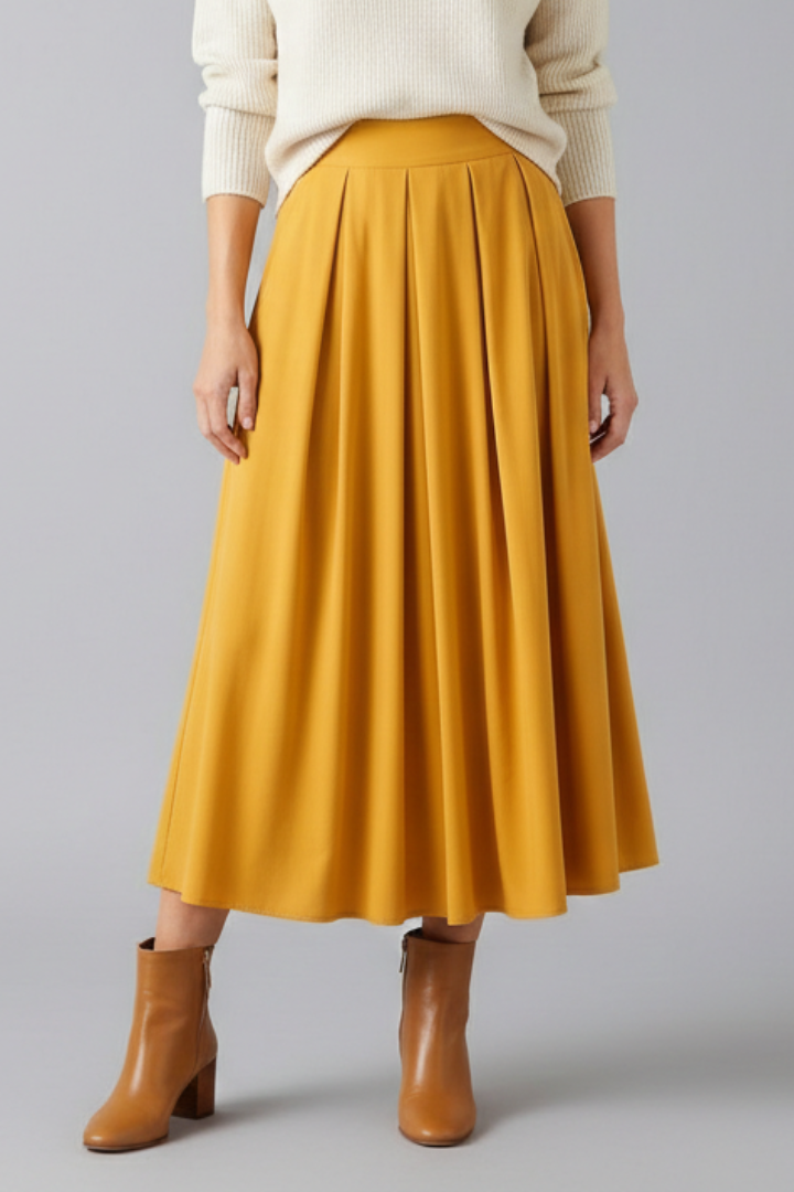Women's High Waisted Pleated Maxi Skirt with Side Pockets & Side Zip – Floor-Length Skirt
