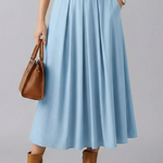 Women's High Waisted Pleated Maxi Skirt with Side Pockets & Side Zip – Floor-Length Skirt