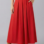 Women's High Waisted Pleated Maxi Skirt with Side Pockets & Side Zip – Floor-Length Skirt