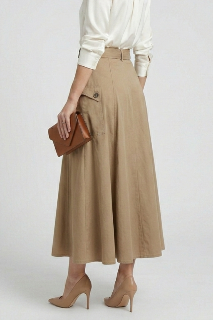 Women's A-Line Maxi Skirt with High Front Slit & Side Pockets – High Waisted Everyday Skirt