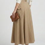 Women's A-Line Maxi Skirt with High Front Slit & Side Pockets – High Waisted Everyday Skirt