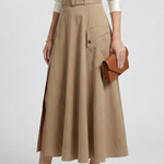 Women's A-Line Maxi Skirt with High Front Slit & Side Pockets – High Waisted Everyday Skirt