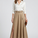 Women's A-Line Maxi Skirt with High Front Slit & Side Pockets – High Waisted Everyday Skirt