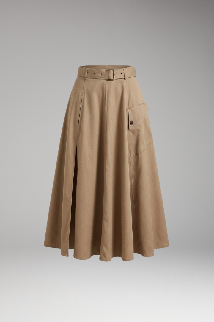 Women's A-Line Maxi Skirt with High Front Slit & Side Pockets – High Waisted Everyday Skirt