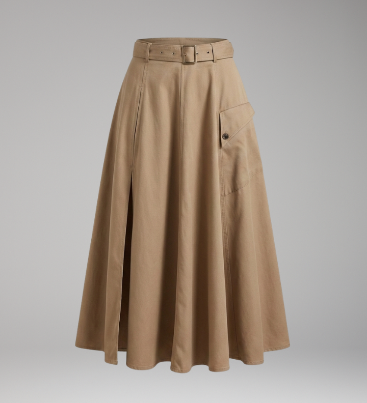 Women's A-Line Maxi Skirt with High Front Slit & Side Pockets – High Waisted Everyday Skirt