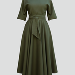 Women's Off Shoulder Midi Dress with Lantern Sleeves – Elegant Long Sleeve Occasion Dress