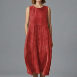 Women's Sleeveless Round Neck Midi Dress with Pockets – Textured Casual Summer Day Dress