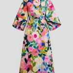 Women's Round Neck Midi Dress with Wide Sleeves – Abstract Print Relaxed Fit Casual Dress