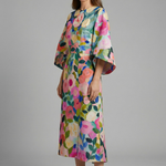 Women's Round Neck Midi Dress with Wide Sleeves – Abstract Print Relaxed Fit Casual Dress