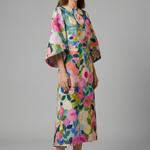Women's Round Neck Midi Dress with Wide Sleeves – Abstract Print Relaxed Fit Casual Dress