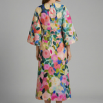 Women's Round Neck Midi Dress with Wide Sleeves – Abstract Print Relaxed Fit Casual Dress