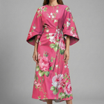 Women's Round Neck Midi Dress with Wide Sleeves – Abstract Print Relaxed Fit Casual Dress