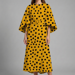 Women's Round Neck Midi Dress with Wide Sleeves – Abstract Print Relaxed Fit Casual Dress