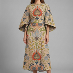 Women's Round Neck Midi Dress with Wide Sleeves – Abstract Print Relaxed Fit Casual Dress