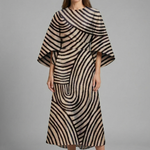 Women's Round Neck Midi Dress with Wide Sleeves – Abstract Print Relaxed Fit Casual Dress