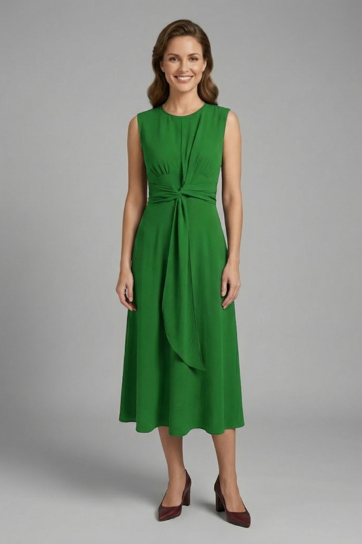 Women's Sleeveless Round Neck Midi Dress – Simple Everyday Summer Dress for Work & Weekend