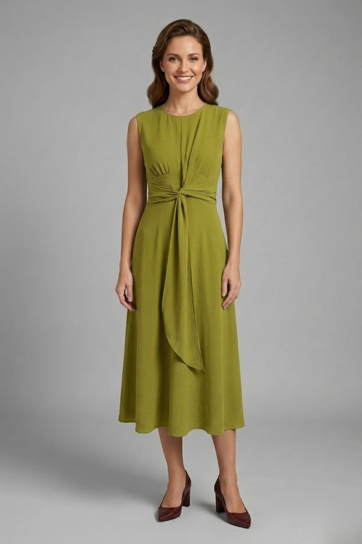 Women's Sleeveless Round Neck Midi Dress – Simple Everyday Summer Dress for Work & Weekend